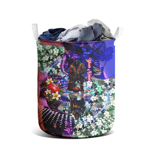 Personalized Adelaide Crow Football Laundry Basket Tropical Hibiscus Flowers - Pacific Fusion Style
