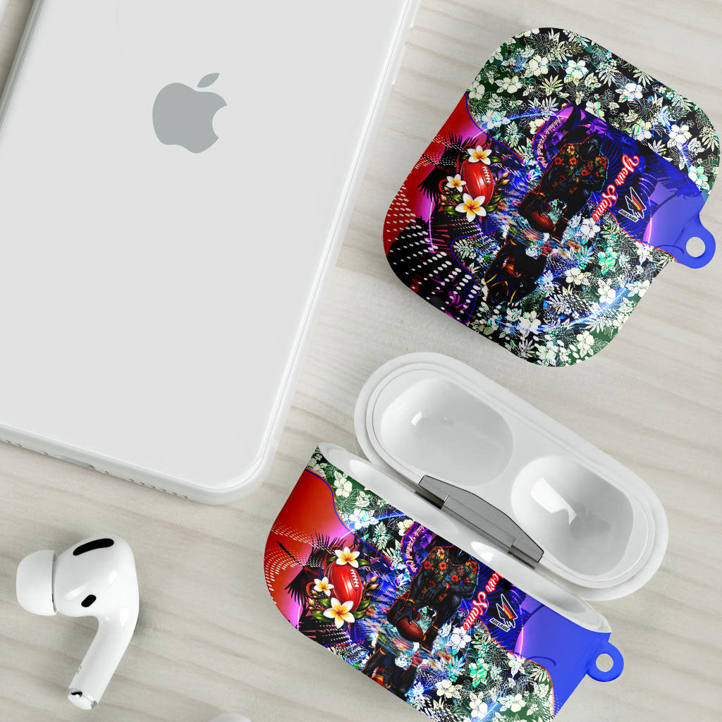 Personalized Adelaide Crow Football AirPods Case Tropical Hibiscus Flowers - Pacific Fusion Style