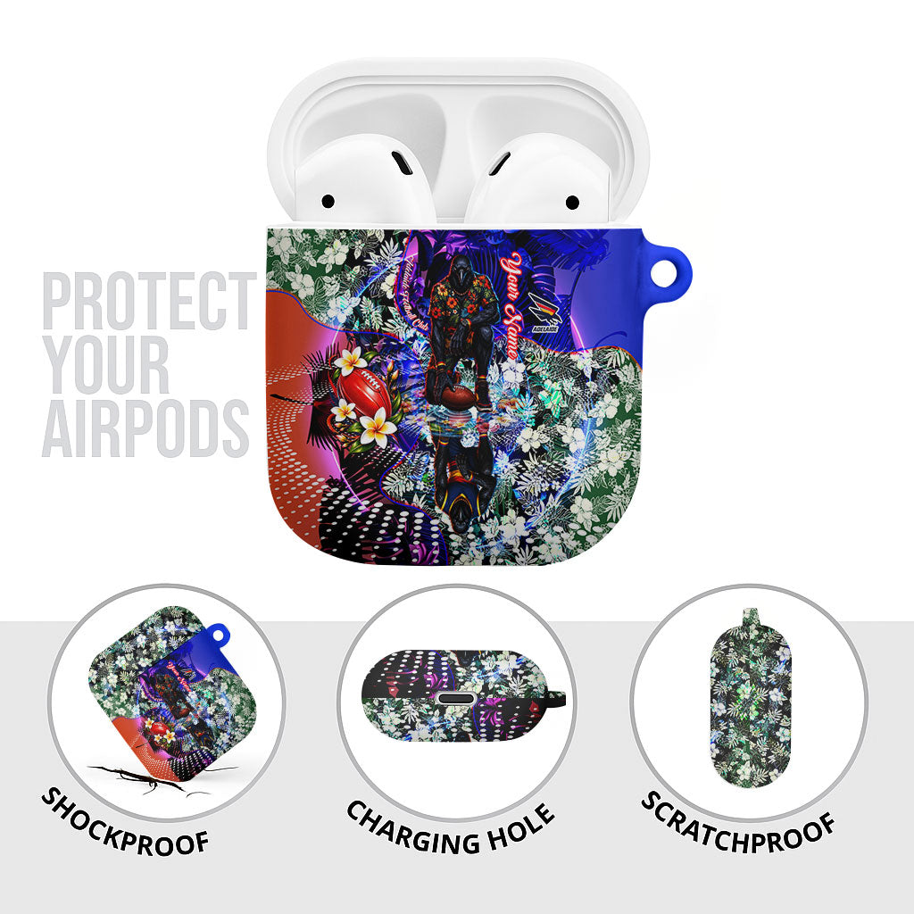 Personalized Adelaide Crow Football AirPods Case Tropical Hibiscus Flowers - Pacific Fusion Style
