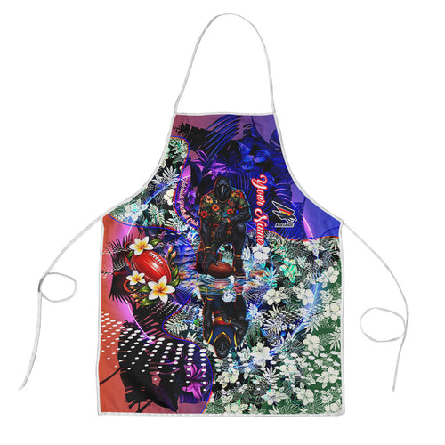 Personalized Adelaide Crow Football Apron Tropical Hibiscus Flowers - Pacific Fusion Style