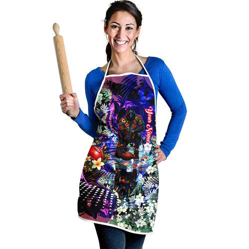 Personalized Adelaide Crow Football Apron Tropical Hibiscus Flowers - Pacific Fusion Style