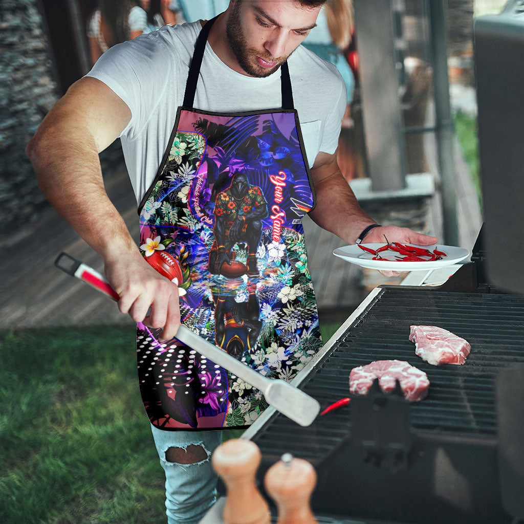 Personalized Adelaide Crow Football Apron Tropical Hibiscus Flowers - Pacific Fusion Style