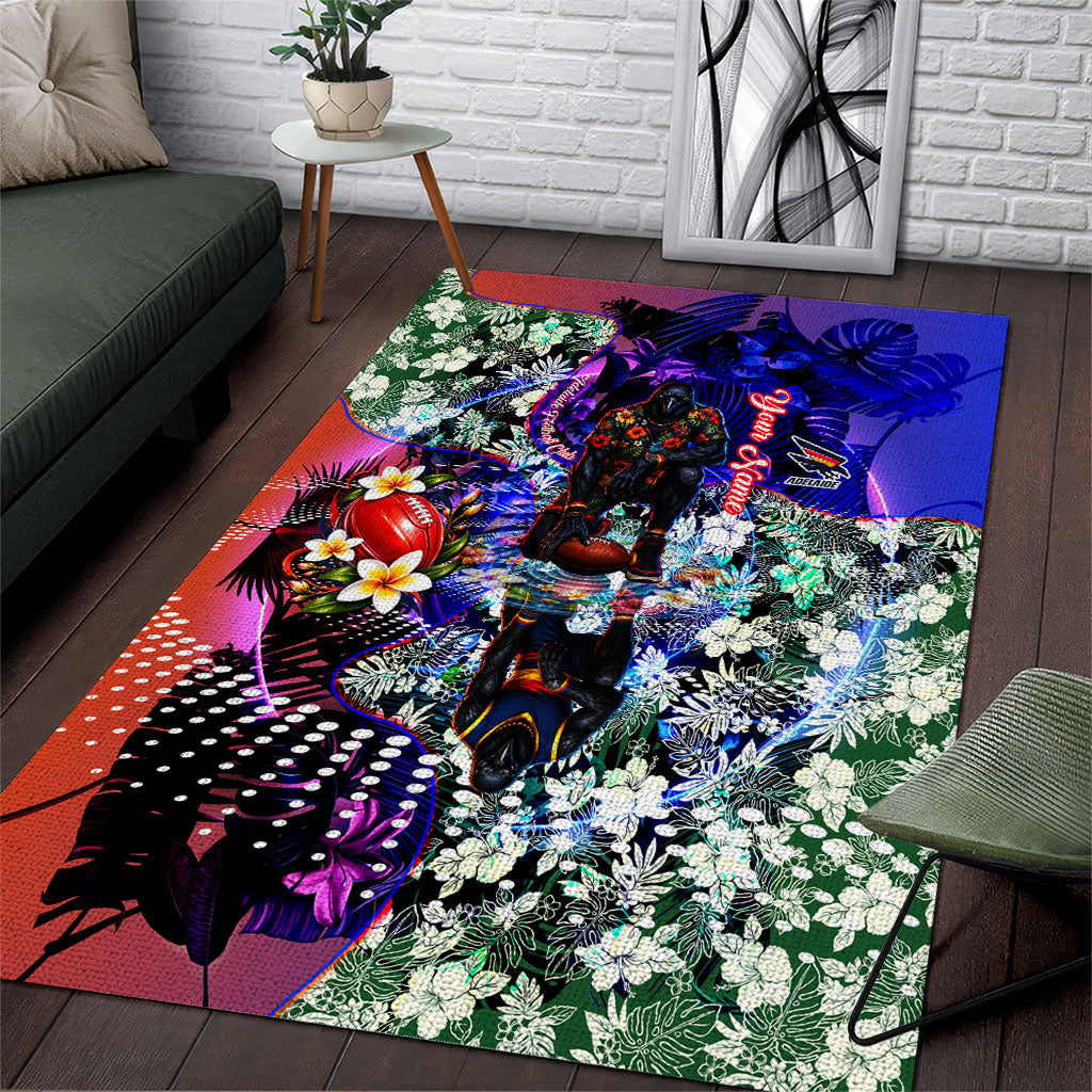 Personalized Adelaide Crow Football Area Rug Tropical Hibiscus Flowers - Pacific Fusion Style