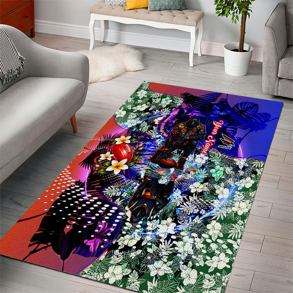 Personalized Adelaide Crow Football Area Rug Tropical Hibiscus Flowers - Pacific Fusion Style