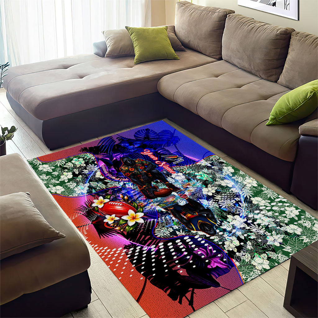 Personalized Adelaide Crow Football Area Rug Tropical Hibiscus Flowers - Pacific Fusion Style