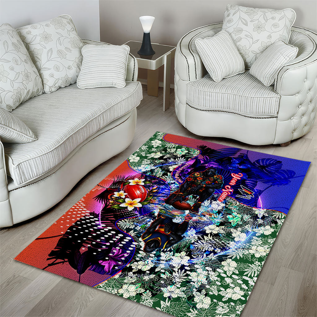 Personalized Adelaide Crow Football Area Rug Tropical Hibiscus Flowers - Pacific Fusion Style