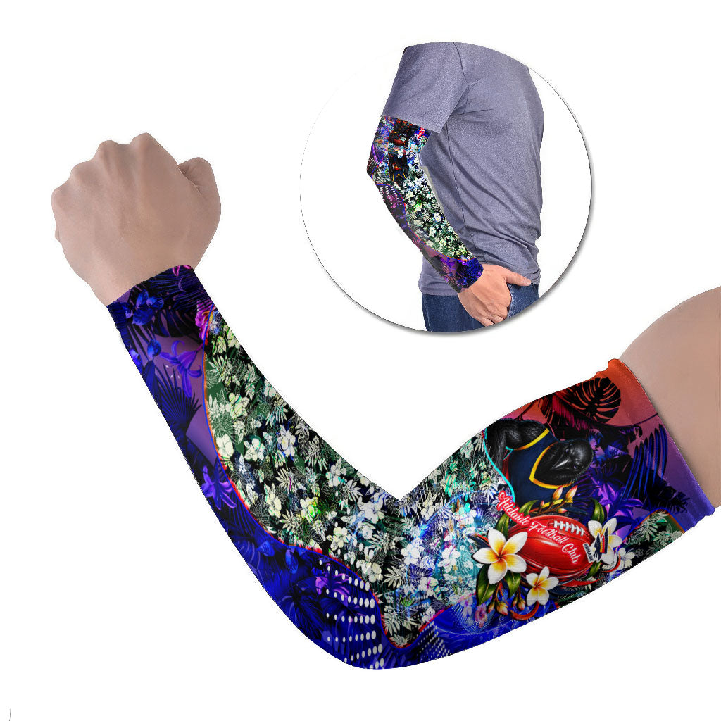 Personalized Adelaide Crow Football Arm Sleeves Tropical Hibiscus Flowers - Pacific Fusion Style