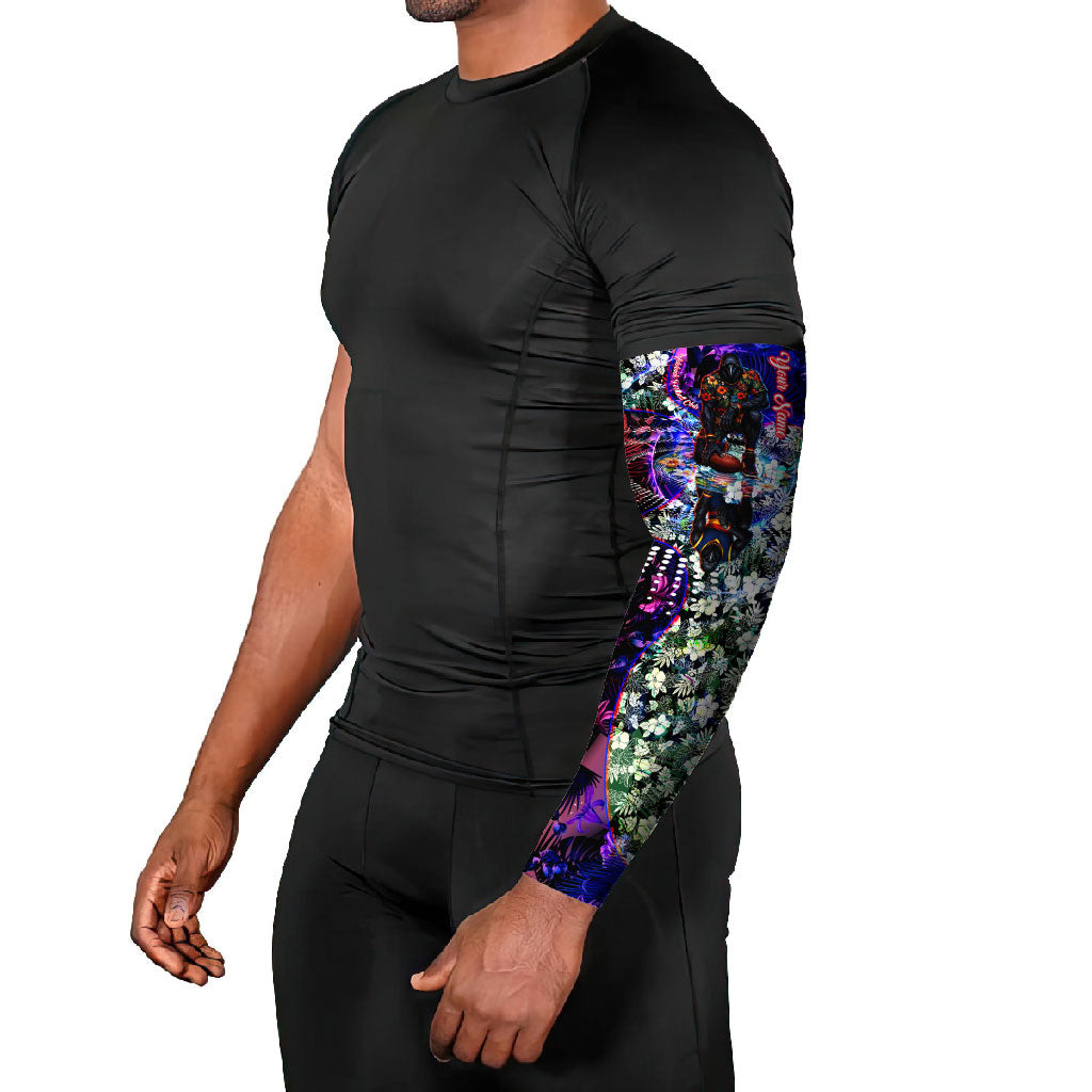 Personalized Adelaide Crow Football Arm Sleeves Tropical Hibiscus Flowers - Pacific Fusion Style
