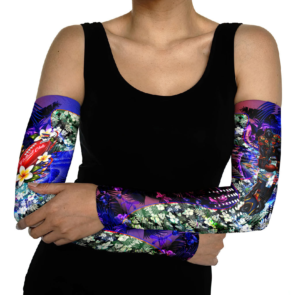 Personalized Adelaide Crow Football Arm Sleeves Tropical Hibiscus Flowers - Pacific Fusion Style