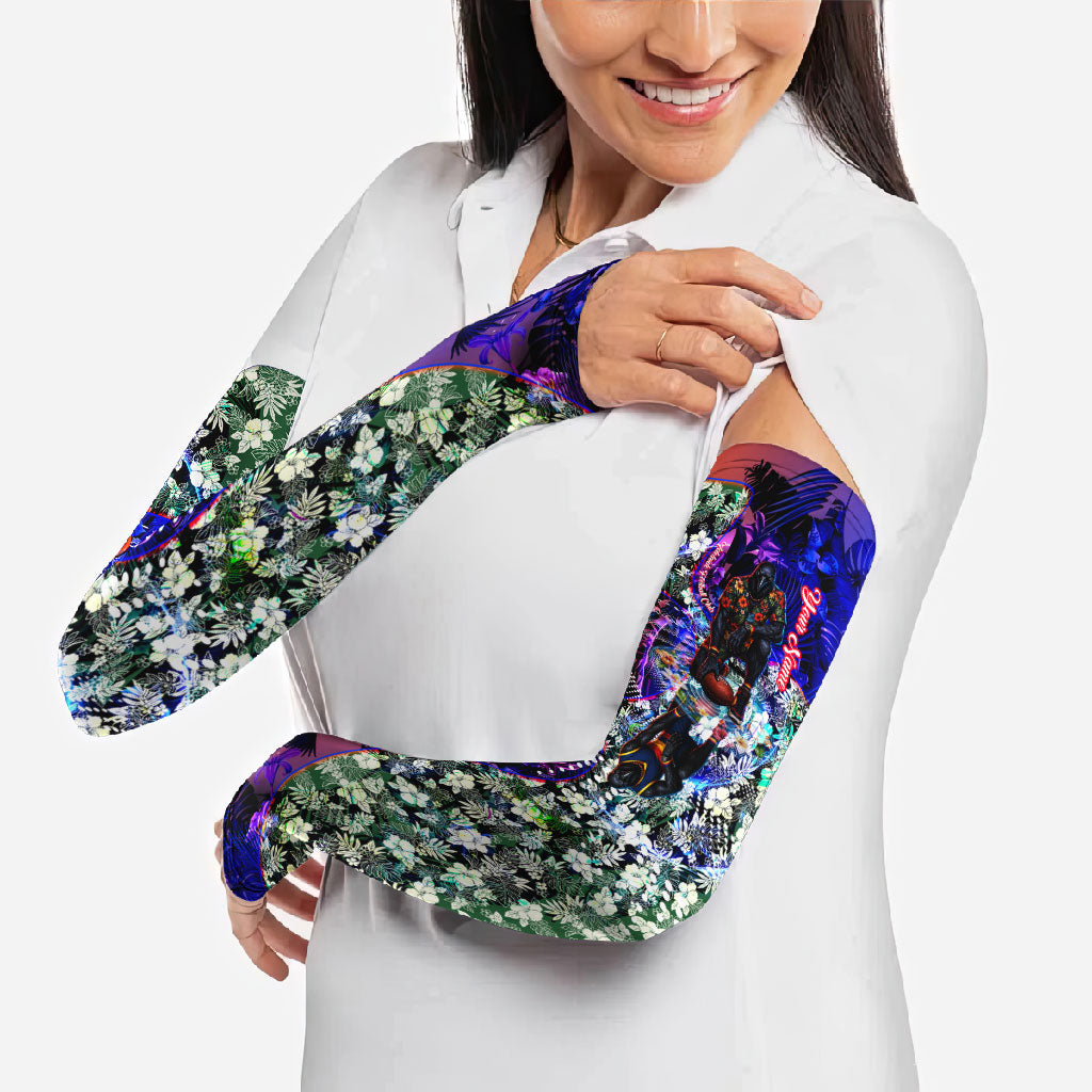 Personalized Adelaide Crow Football Arm Sleeves Tropical Hibiscus Flowers - Pacific Fusion Style