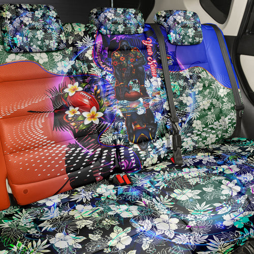Personalized Adelaide Crow Football Back Car Seat Cover Tropical Hibiscus Flowers - Pacific Fusion Style