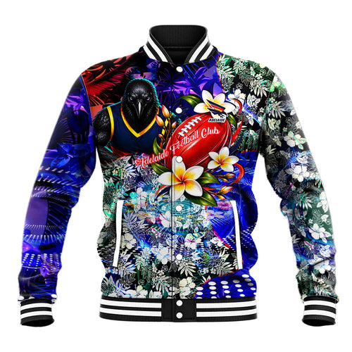 Personalized Adelaide Crow Football Baseball Jacket Tropical Hibiscus Flowers - Pacific Fusion Style