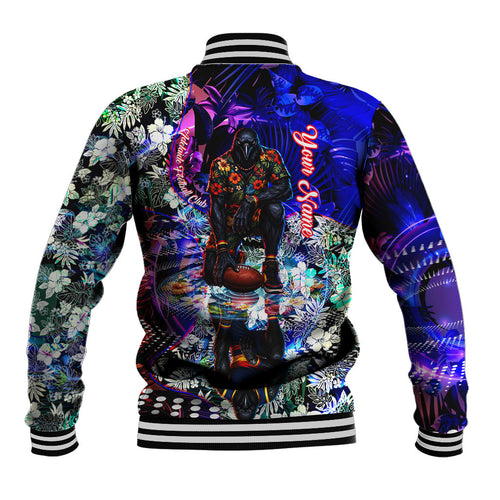 Personalized Adelaide Crow Football Baseball Jacket Tropical Hibiscus Flowers - Pacific Fusion Style