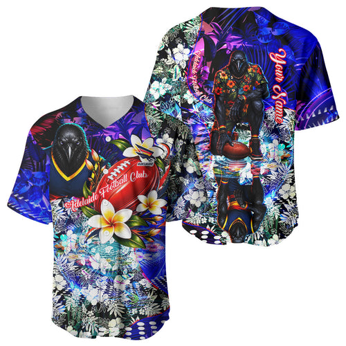 Personalized Adelaide Crow Football Baseball Jersey Tropical Hibiscus Flowers - Pacific Fusion Style
