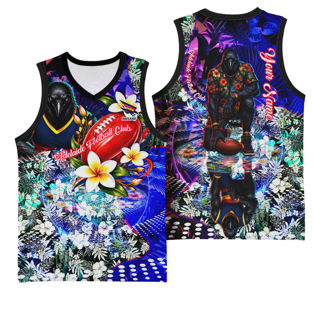 Personalized Adelaide Crow Football Basketball Jersey Tropical Hibiscus Flowers - Pacific Fusion Style