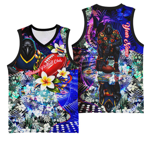 Personalized Adelaide Crow Football Basketball Jersey Tropical Hibiscus Flowers - Pacific Fusion Style