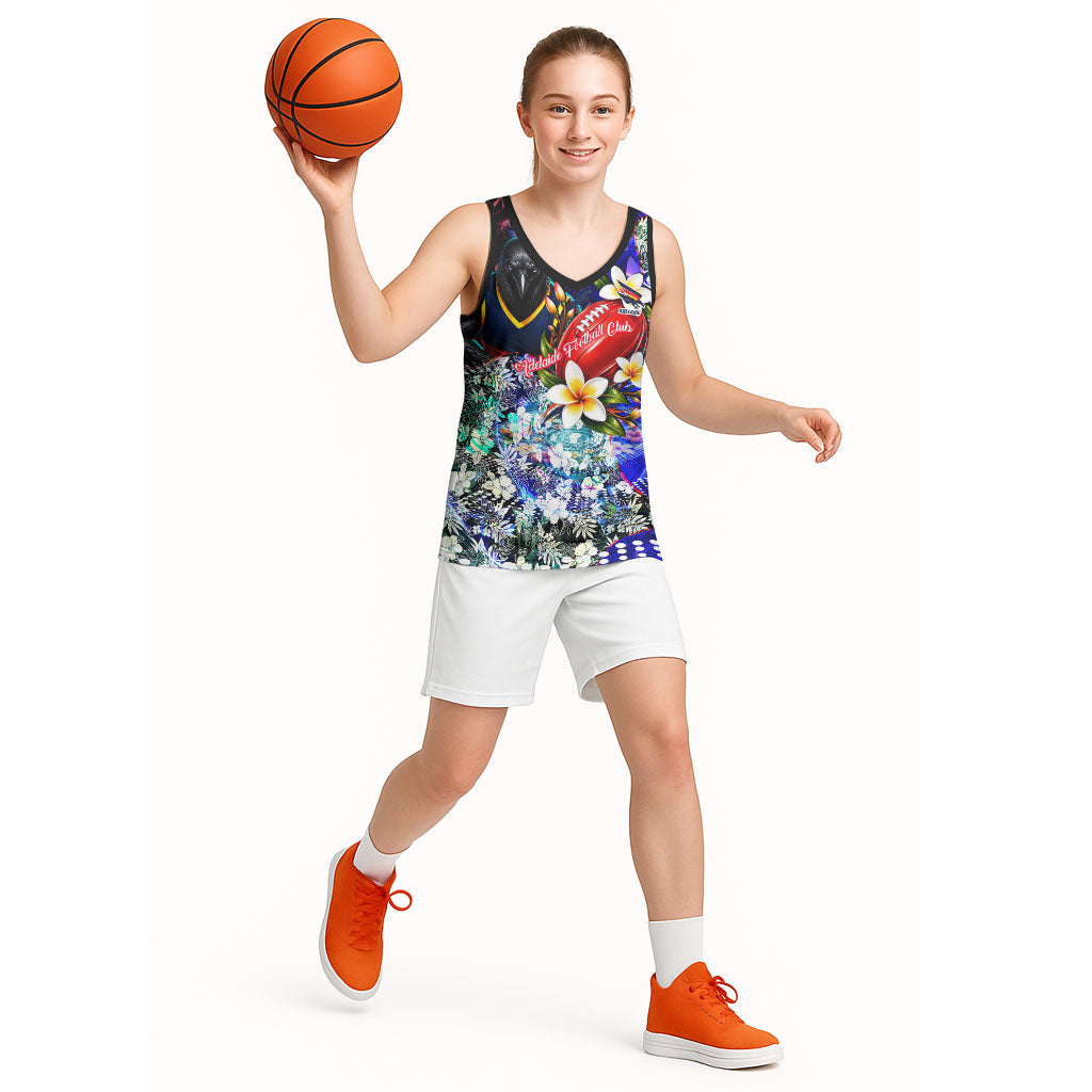 Personalized Adelaide Crow Football Basketball Jersey Tropical Hibiscus Flowers - Pacific Fusion Style