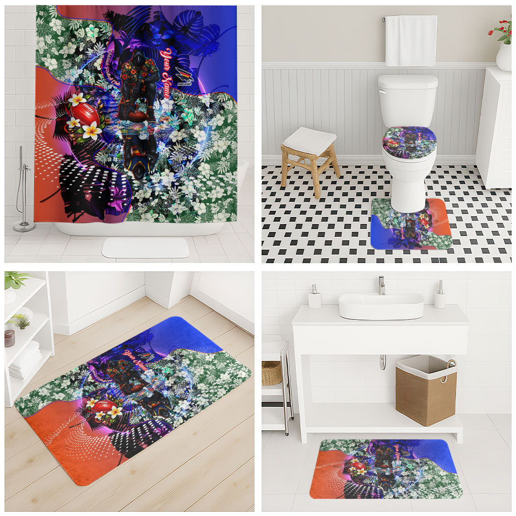 Personalized Adelaide Crow Football Bathroom Set Tropical Hibiscus Flowers - Pacific Fusion Style