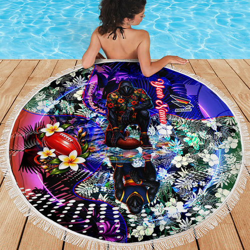 Personalized Adelaide Crow Football Beach Blanket Tropical Hibiscus Flowers - Pacific Fusion Style