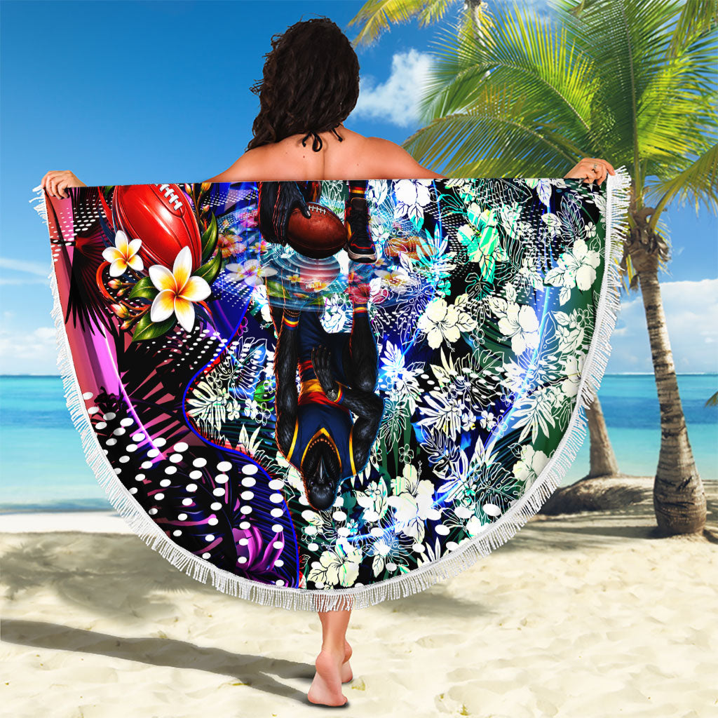 Personalized Adelaide Crow Football Beach Blanket Tropical Hibiscus Flowers - Pacific Fusion Style
