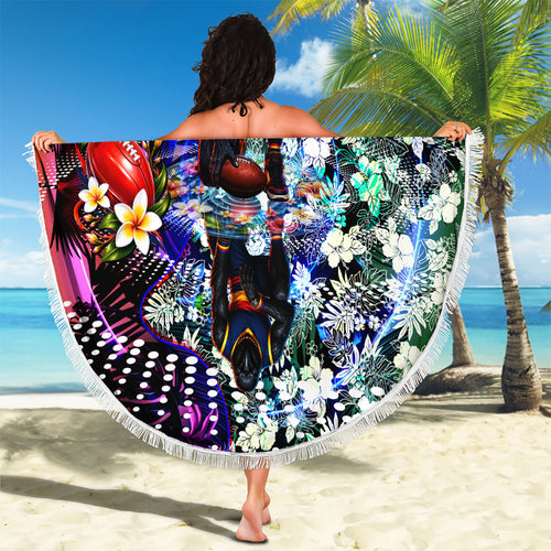 Personalized Adelaide Crow Football Beach Blanket Tropical Hibiscus Flowers - Pacific Fusion Style
