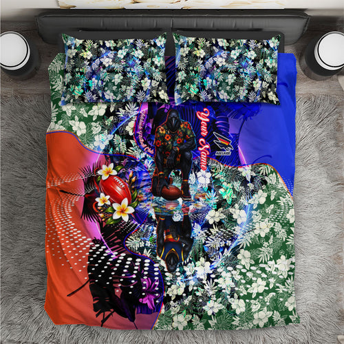 Personalized Adelaide Crow Football Bedding Set Tropical Hibiscus Flowers - Pacific Fusion Style