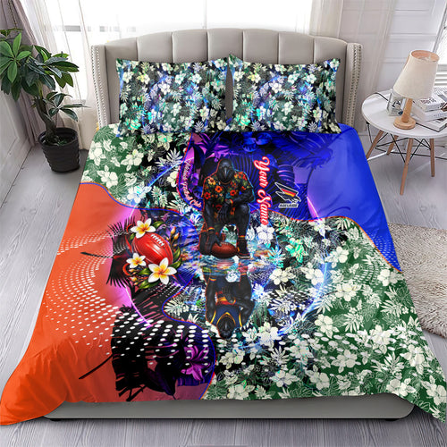 Personalized Adelaide Crow Football Bedding Set Tropical Hibiscus Flowers - Pacific Fusion Style