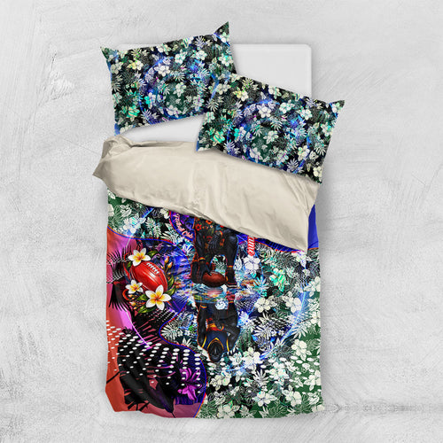 Personalized Adelaide Crow Football Bedding Set Tropical Hibiscus Flowers - Pacific Fusion Style