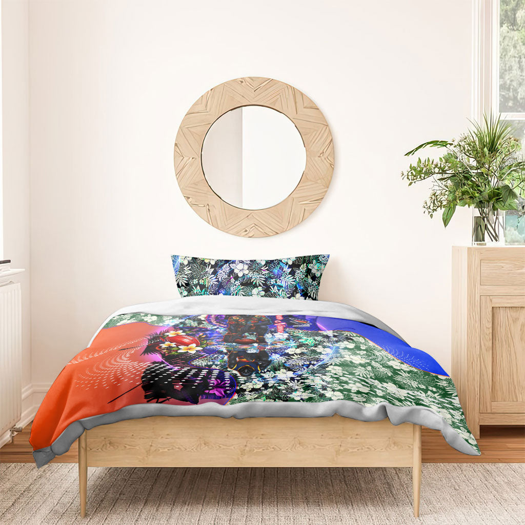 Personalized Adelaide Crow Football Bedding Set Tropical Hibiscus Flowers - Pacific Fusion Style