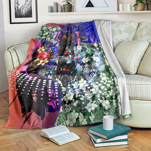 Personalized Adelaide Crow Football Blanket Tropical Hibiscus Flowers - Pacific Fusion Style