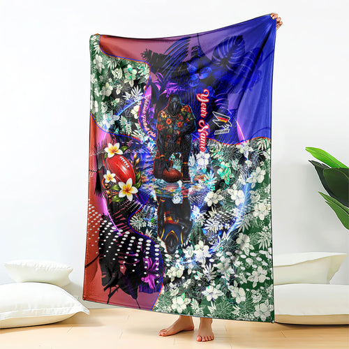 Personalized Adelaide Crow Football Blanket Tropical Hibiscus Flowers - Pacific Fusion Style