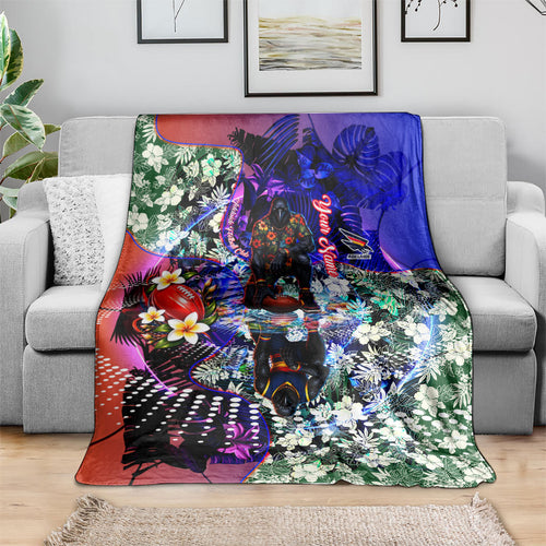 Personalized Adelaide Crow Football Blanket Tropical Hibiscus Flowers - Pacific Fusion Style