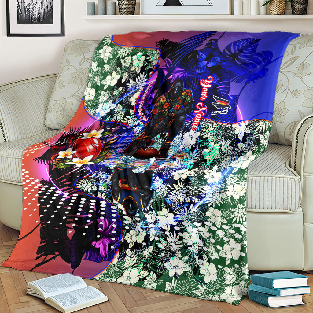 Personalized Adelaide Crow Football Blanket Tropical Hibiscus Flowers - Pacific Fusion Style