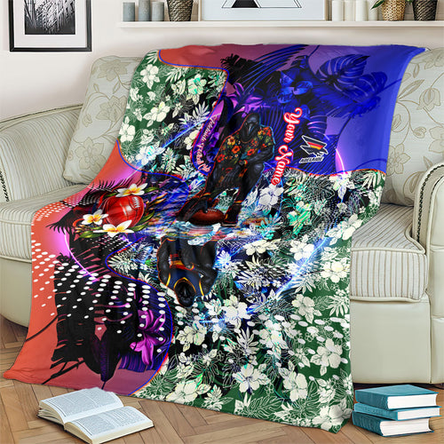 Personalized Adelaide Crow Football Blanket Tropical Hibiscus Flowers - Pacific Fusion Style