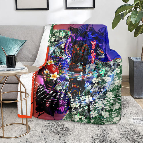 Personalized Adelaide Crow Football Blanket Tropical Hibiscus Flowers - Pacific Fusion Style