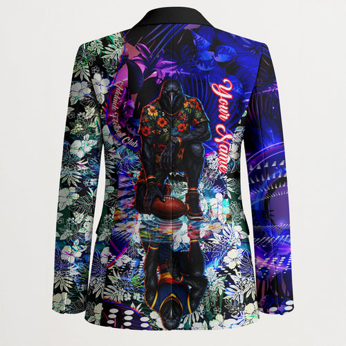 Personalized Adelaide Crow Football Blazer Tropical Hibiscus Flowers - Pacific Fusion Style