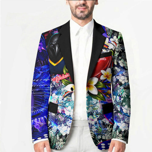 Personalized Adelaide Crow Football Blazer Tropical Hibiscus Flowers - Pacific Fusion Style