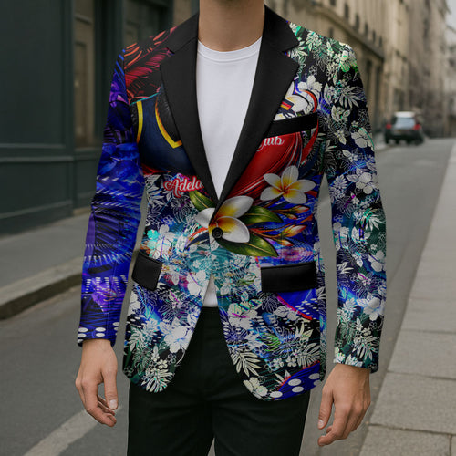 Personalized Adelaide Crow Football Blazer Tropical Hibiscus Flowers - Pacific Fusion Style