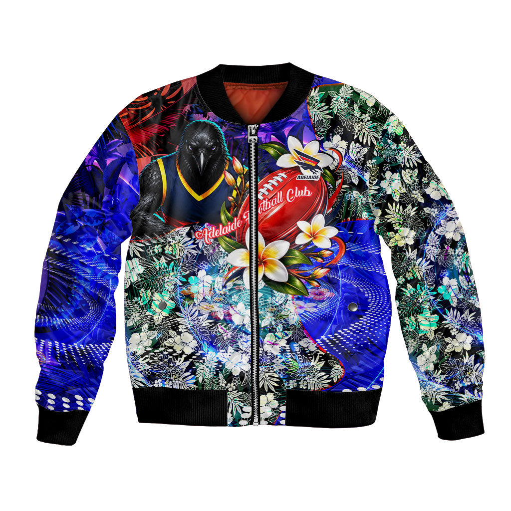 Personalized Adelaide Crow Football Bomber Jacket Tropical Hibiscus Flowers - Pacific Fusion Style