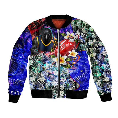 Personalized Adelaide Crow Football Bomber Jacket Tropical Hibiscus Flowers - Pacific Fusion Style
