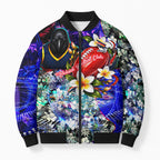 Personalized Adelaide Crow Football Bomber Puffer Jacket Tropical Hibiscus Flowers - Pacific Fusion Style