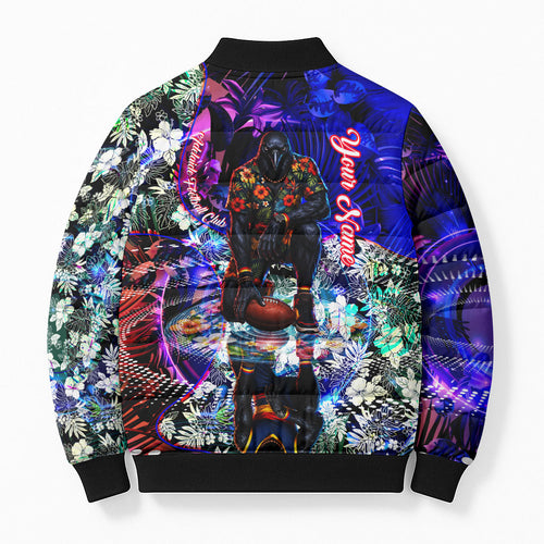 Personalized Adelaide Crow Football Bomber Puffer Jacket Tropical Hibiscus Flowers - Pacific Fusion Style