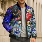 Personalized Adelaide Crow Football Bomber Puffer Jacket Tropical Hibiscus Flowers - Pacific Fusion Style