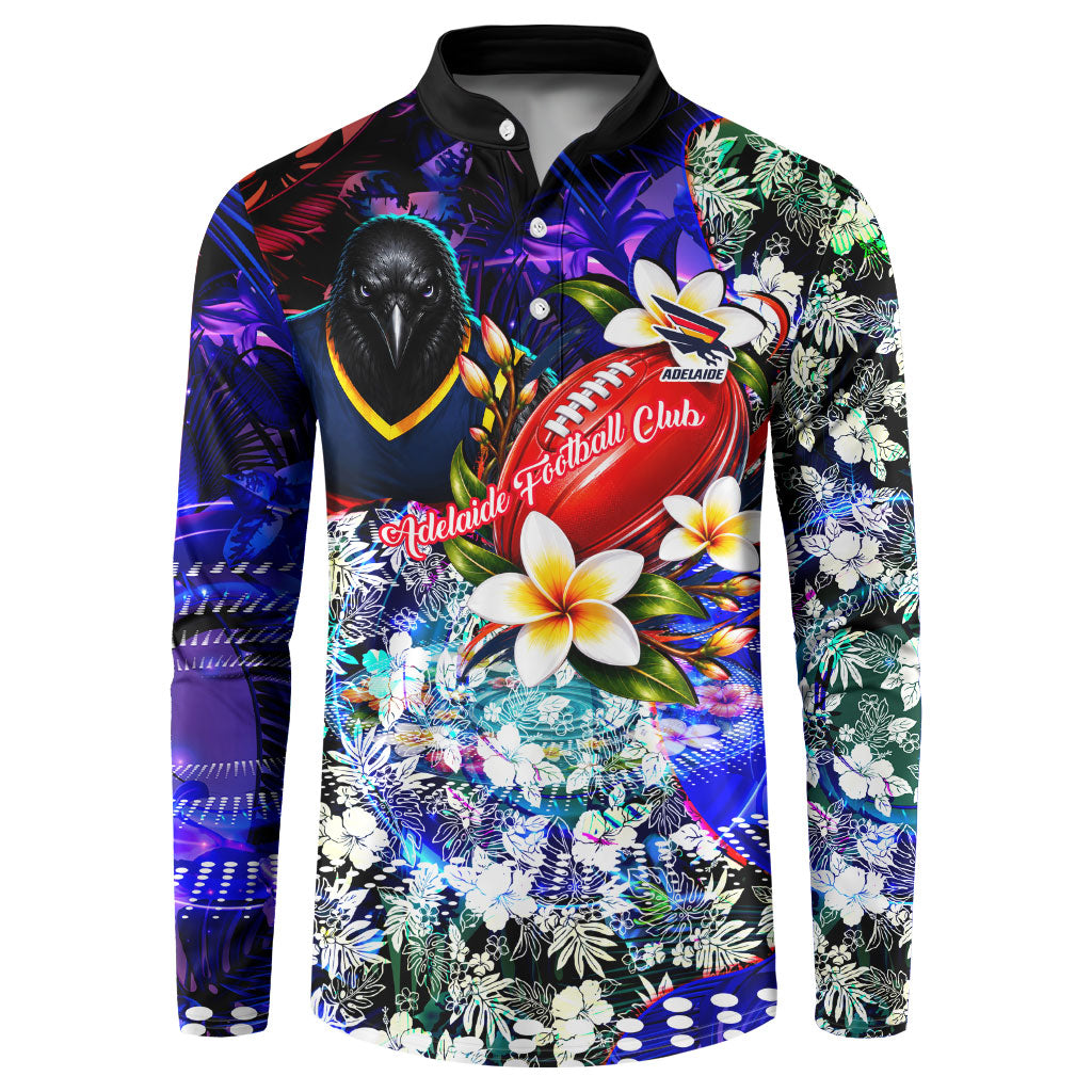 Personalized Adelaide Crow Football Button Sweatshirt Tropical Hibiscus Flowers - Pacific Fusion Style