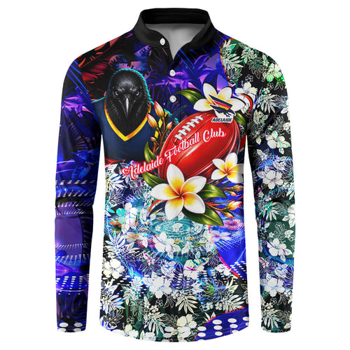 Personalized Adelaide Crow Football Button Sweatshirt Tropical Hibiscus Flowers - Pacific Fusion Style