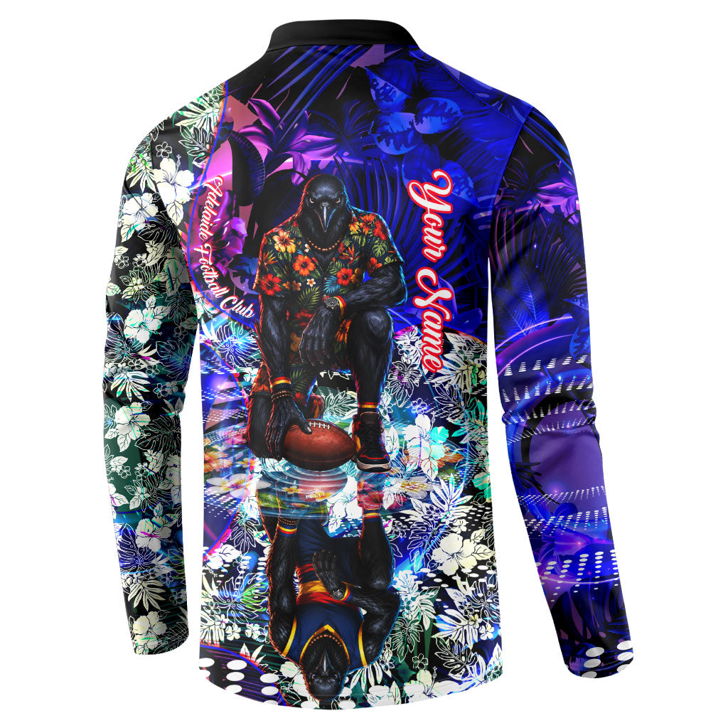 Personalized Adelaide Crow Football Button Sweatshirt Tropical Hibiscus Flowers - Pacific Fusion Style