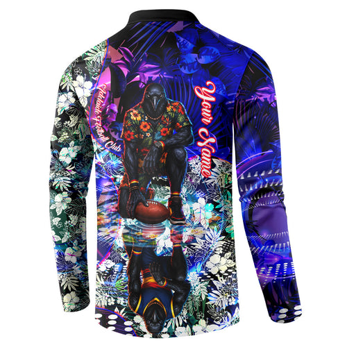 Personalized Adelaide Crow Football Button Sweatshirt Tropical Hibiscus Flowers - Pacific Fusion Style