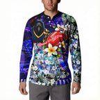 Personalized Adelaide Crow Football Button Sweatshirt Tropical Hibiscus Flowers - Pacific Fusion Style