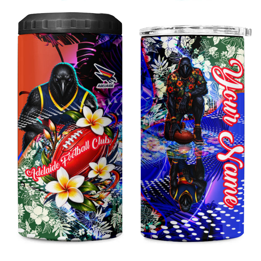 Personalized Adelaide Crow Football 4 in 1 Can Cooler Tumbler Tropical Hibiscus Flowers - Pacific Fusion Style