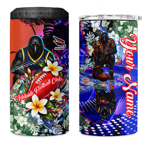 Personalized Adelaide Crow Football 4 in 1 Can Cooler Tumbler Tropical Hibiscus Flowers - Pacific Fusion Style